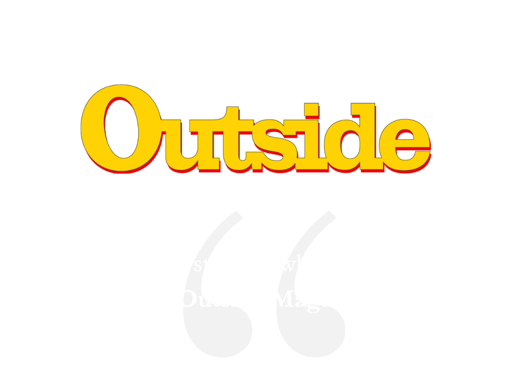Text graphic featuring the word "Outside" and a quote about enjoying life while cooking.
